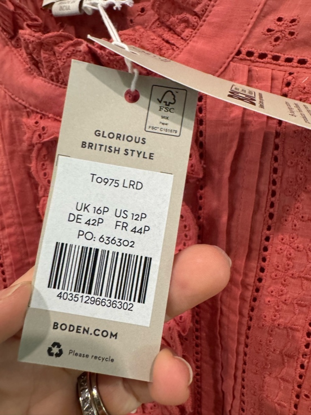 BNWT Boden Iris Broderie Shirt Dusty Red size 12P STUNNING - Picture 6 of 11